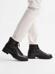 Reiss Black Amwell Leather Hiking Boots - Image 2 of 7