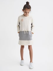 Reiss Pale Pink/Grey Marl Ellia Junior Colourblock Sweater Dress - Image 1 of 7