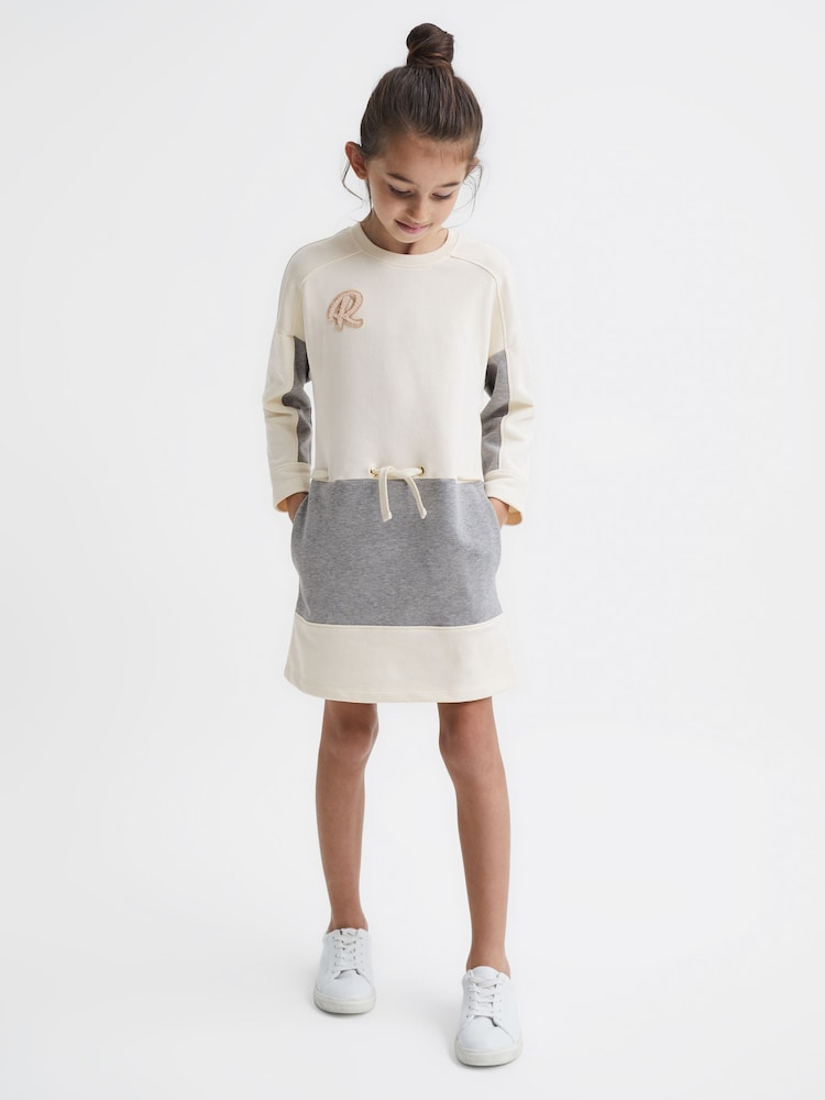 Reiss Pale Pink/Grey Marl Ellia Junior Colourblock Sweater Dress - Image 1 of 7