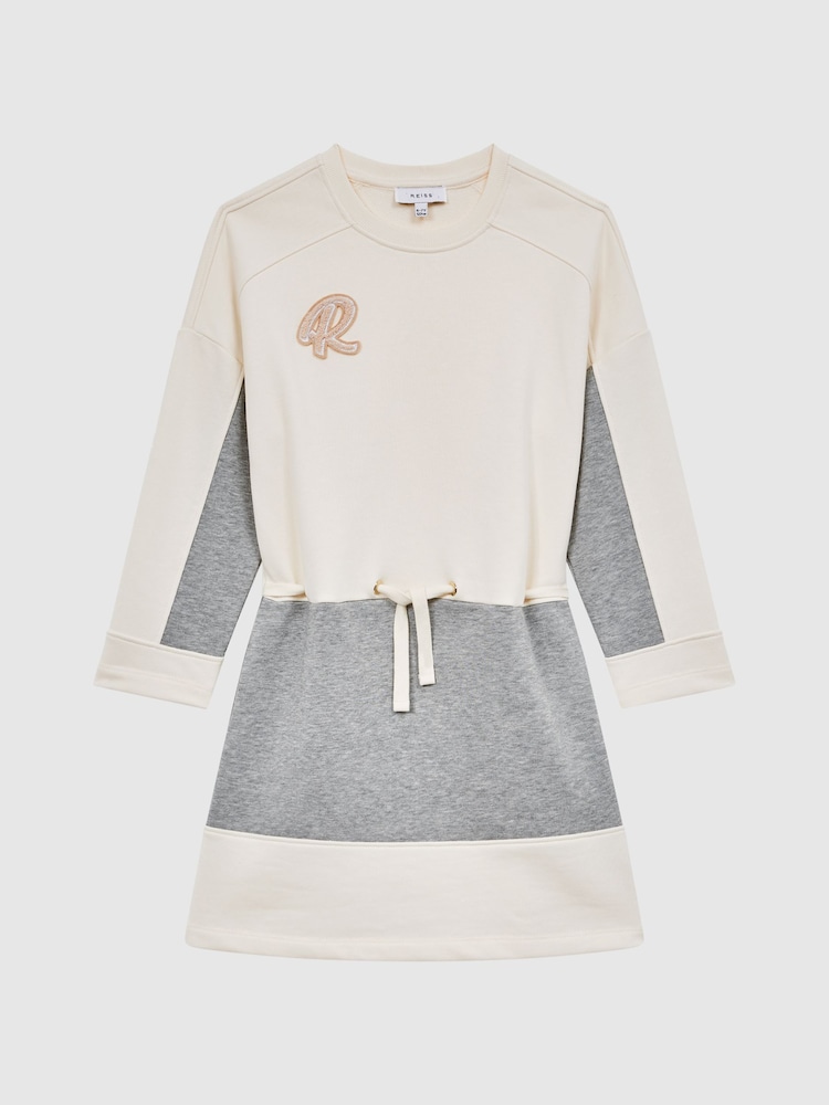 Reiss Pale Pink/Grey Marl Ellia Junior Colourblock Sweater Dress - Image 2 of 7