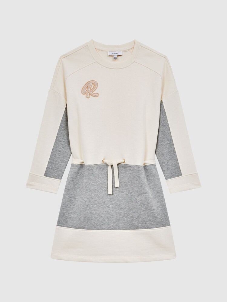 Reiss Pale Pink/Grey Marl Ellia Junior Colourblock Sweater Dress - Image 2 of 7 Reiss Pale Pink/Grey Marl Ellia Junior Colourblock Sweater Dress - Image 2 of 7