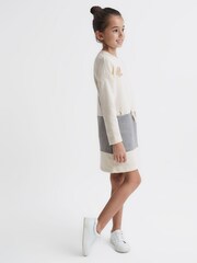 Reiss Pale Pink/Grey Marl Ellia Junior Colourblock Sweater Dress - Image 3 of 7