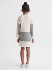 Reiss Pale Pink/Grey Marl Ellia Junior Colourblock Sweater Dress - Image 5 of 7