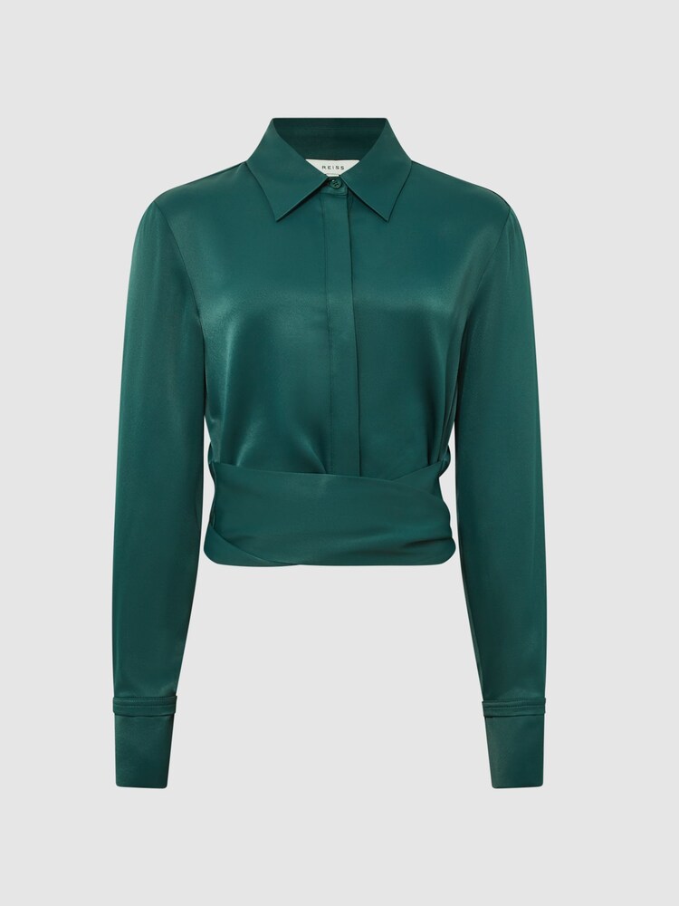 Reiss Dark Green Peyton Cropped Belted Shirt - Image 2 of 5