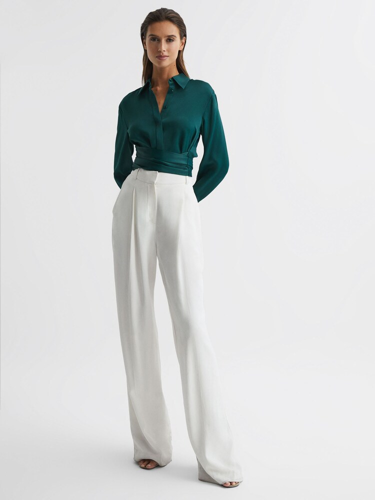 Reiss Dark Green Peyton Cropped Belted Shirt - Image 6 of 6