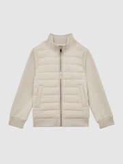 Reiss Stone Flintoff Senior Funnel Neck Quilted Hybrid Jacket - Image 2 of 6