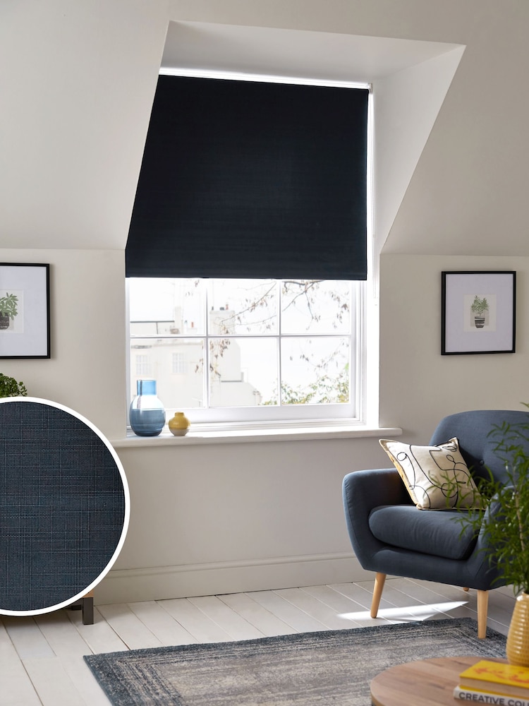 Navy Blue Ready Made Textured Roller Blackout Blind - Image 1 of 7