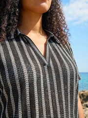 Roman Black Curve Stripe Collared Knit Top - Image 4 of 4