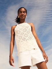 White Button Detail Denim Shorts - Image 1 of 5