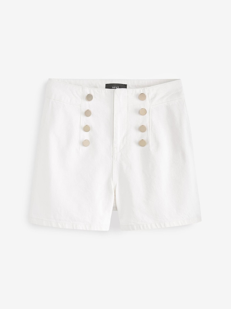 White Button Detail Denim Shorts - Image 5 of 5 White Button Detail Denim Shorts - Image 5 of 5
