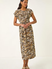 Roman Brown Animal Print Twist Midi Dress - Image 2 of 5
