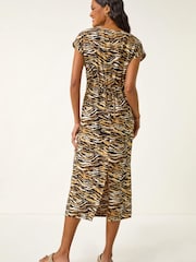 Roman Brown Animal Print Twist Midi Dress - Image 3 of 5