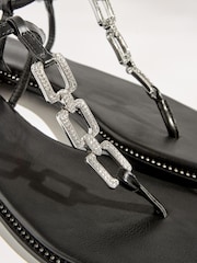 Black Forever Comfort® Flat Sandals With Jewelled Chain Detailing - Image 6 of 6