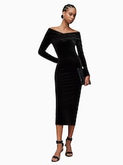 AllSaints Black Delta Velvet Dress - Image 1 of 7