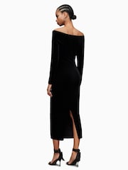 AllSaints Black Delta Velvet Dress - Image 2 of 7