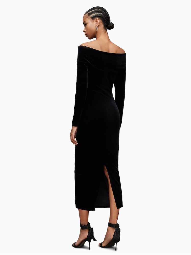 AllSaints Black Delta Velvet Dress - Image 2 of 7