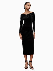 AllSaints Black Delta Velvet Dress - Image 4 of 7