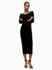 AllSaints Black Delta Velvet Dress - Image 5 of 7