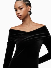 AllSaints Black Delta Velvet Dress - Image 6 of 7