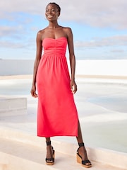 Pink Bandeau Jersey Sweetheart Midi Summer Dress - Image 1 of 3