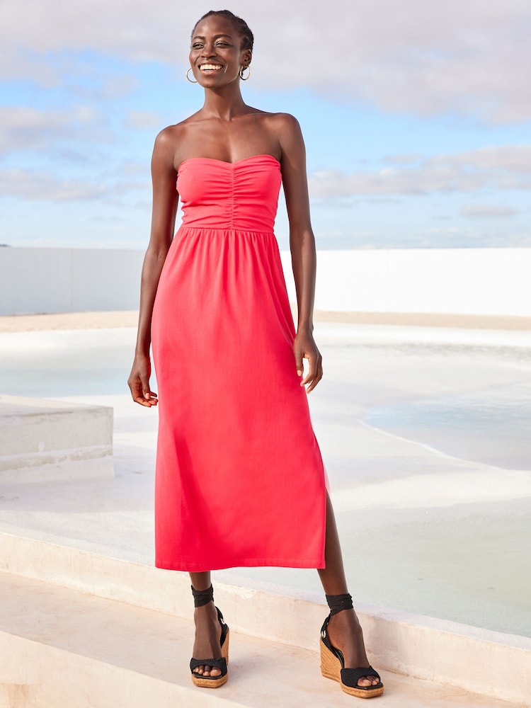 Pink Bandeau Jersey Sweetheart Midi Summer Dress - Image 1 of 3