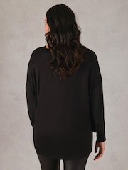 Live Unlimited Curve Black Jersey Blouse With Satin Sleeves - Image 3 of 4