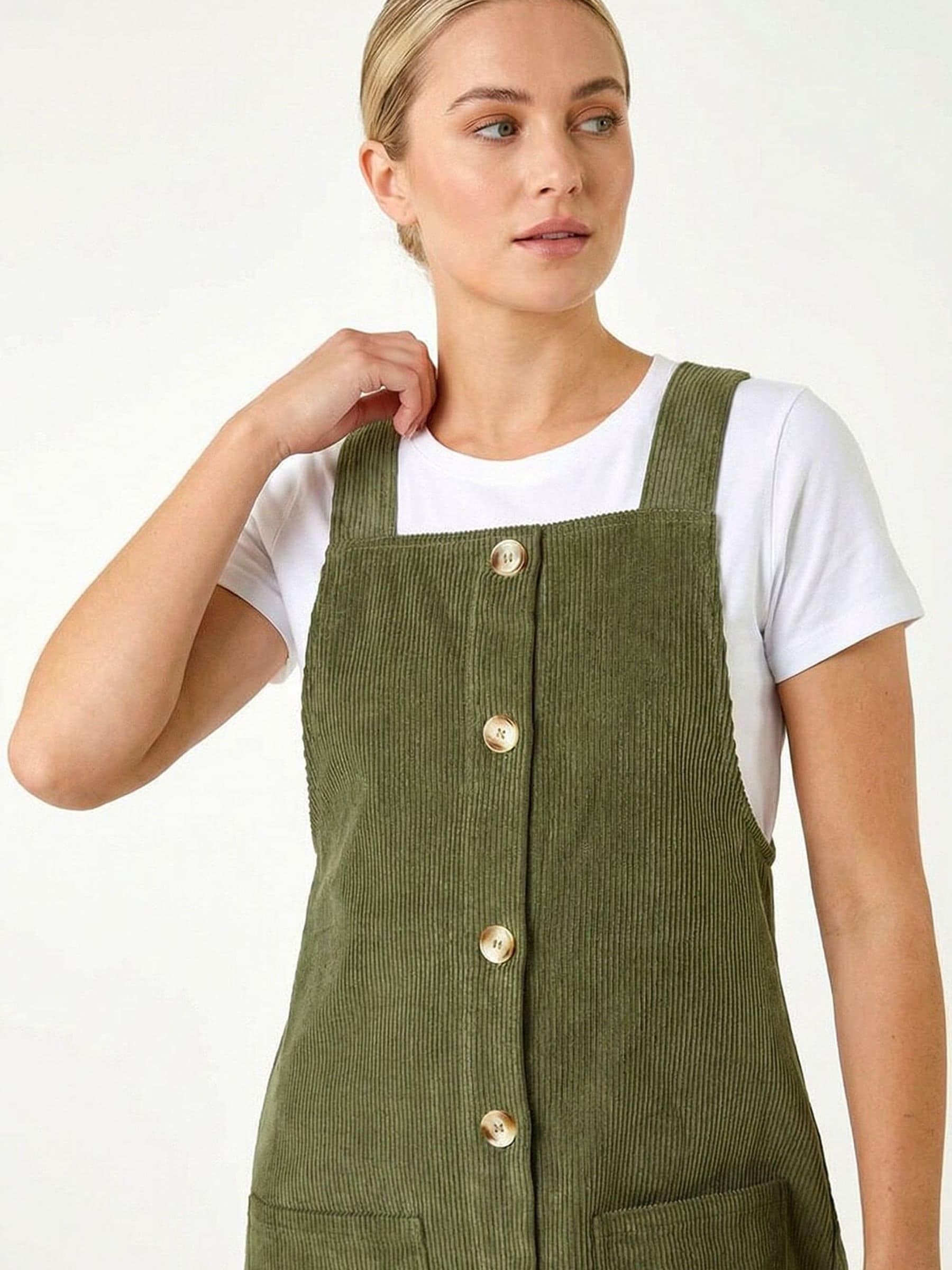 Buy Roman Green Corduroy Pinafore Midi Dress from Next USA