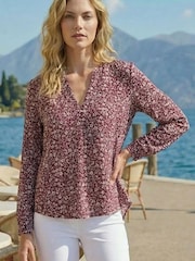 Roman Purple Printed Notch Neck Shirt - Image 1 of 3