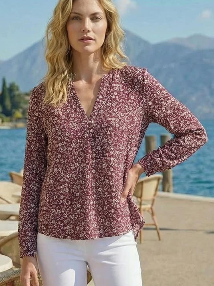 Roman Purple Printed Notch Neck Shirt - Image 1 of 3