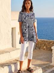 Roman Blue Patchwork Mono Print Tunic Top - Image 2 of 4