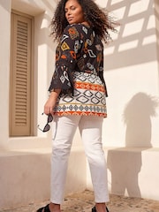 Roman Orange Curve Ikat Print Woven Top - Image 3 of 4