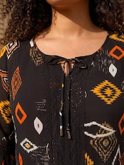 Roman Orange Curve Ikat Print Woven Top - Image 4 of 4