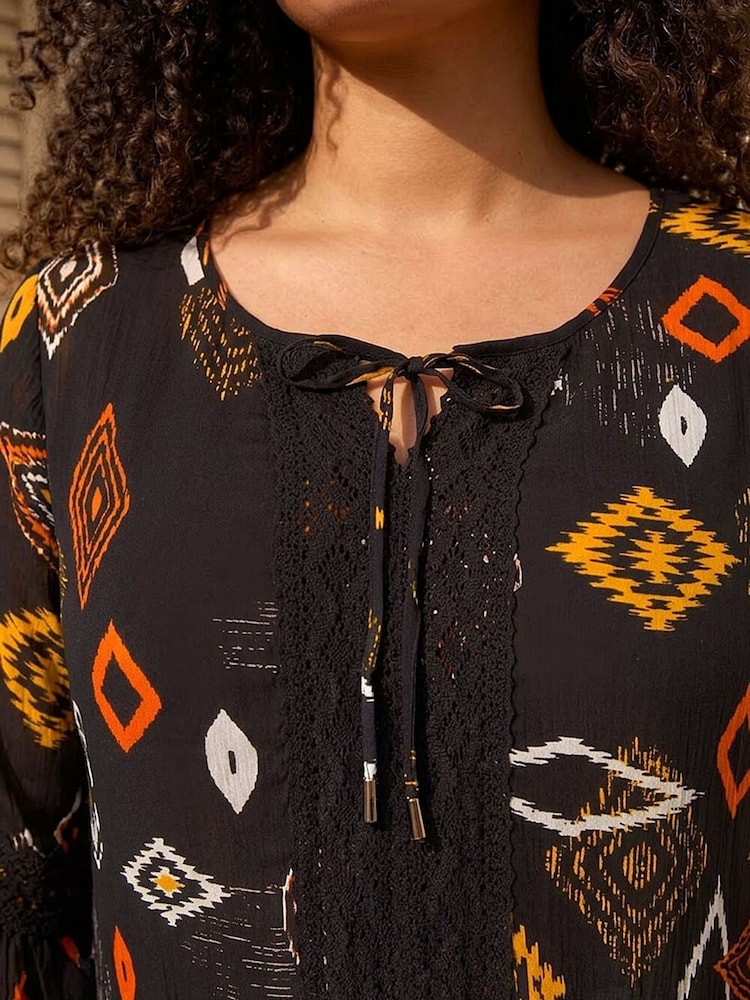 Roman Orange Curve Ikat Print Woven Top - Image 4 of 4