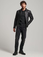 Superdry Black Indie Coach Leather Jacket - Image 2 of 3