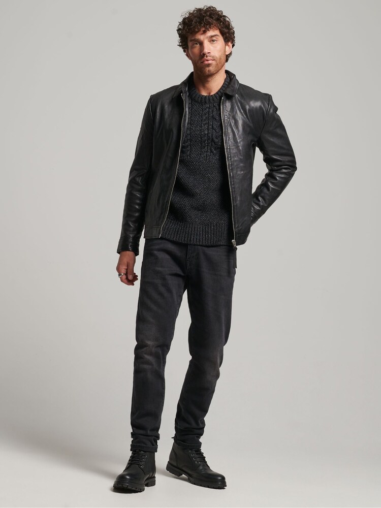 Superdry Black Indie Coach Leather Jacket - Image 2 of 3