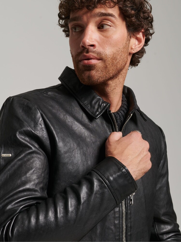 Superdry Black Indie Coach Leather Jacket - Image 3 of 3