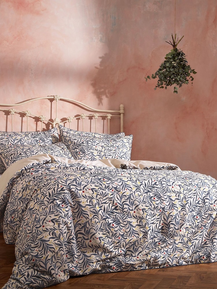 EW by Edinburgh Weavers Blue Malory English Floral Luxury 100% Cotton Slub Cord Pipe Duvet Cover And Pillowcase Set - Image 1 of 4