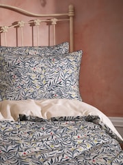 EW by Edinburgh Weavers Blue Malory English Floral Luxury 100% Cotton Slub Cord Pipe Duvet Cover And Pillowcase Set - Image 2 of 4