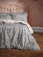 EW by Edinburgh Weavers Blue Malory English Floral Luxury 100% Cotton Slub Cord Pipe Duvet Cover And Pillowcase Set - Image 3 of 4