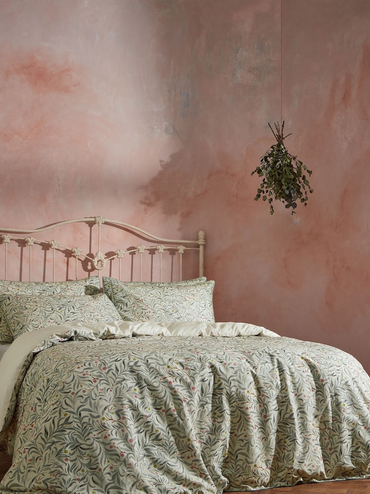 EW by Edinburgh Weavers Green Malory English Floral Luxury 100% Cotton Slub Cord Pipe Duvet Cover And Pillowcase Set - Image 1 of 4