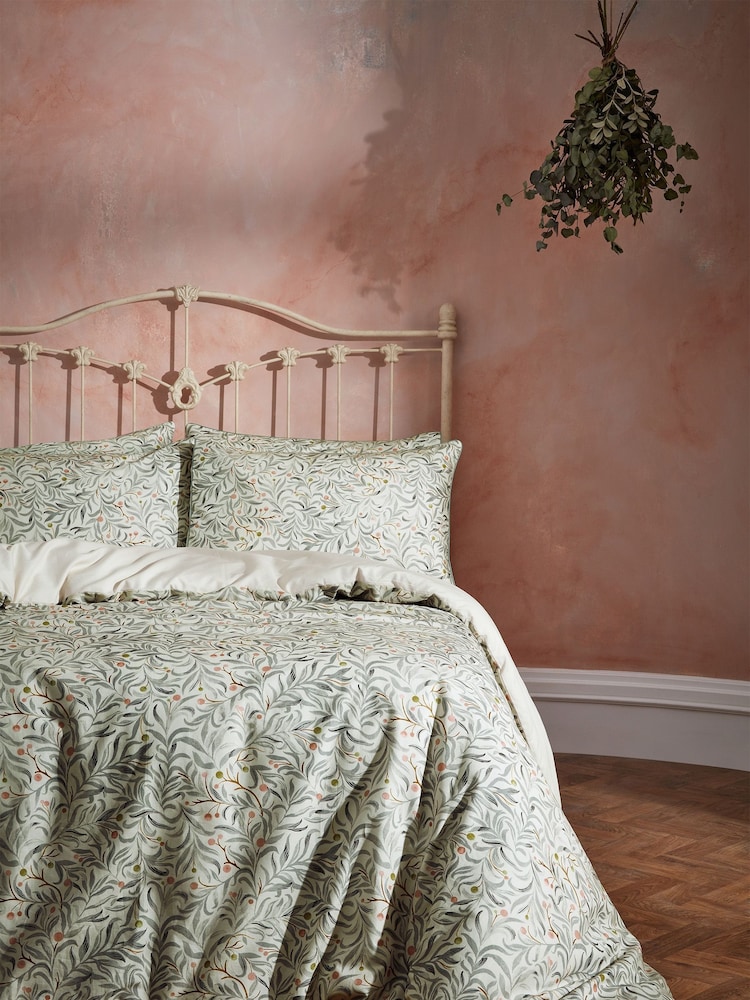 EW by Edinburgh Weavers Green Malory English Floral Luxury 100% Cotton Slub Cord Pipe Duvet Cover And Pillowcase Set - Image 2 of 4