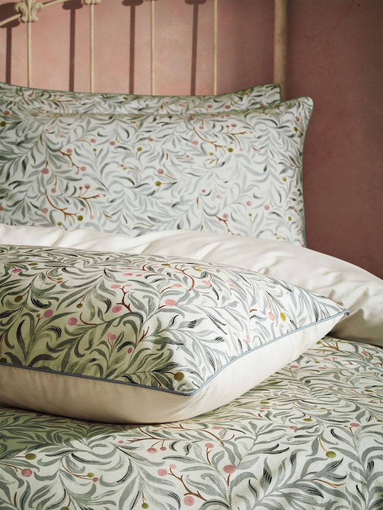 EW by Edinburgh Weavers Green Malory English Floral Luxury 100% Cotton Slub Cord Pipe Reversible Duvet Cover And Pillowcase Set - Image 3 of 3 EW by Edinburgh Weavers Green Malory English Floral Luxury 100% Cotton Slub Cord Pipe Reversible Duvet Cover And Pillowcase Set - Image 3 of 3