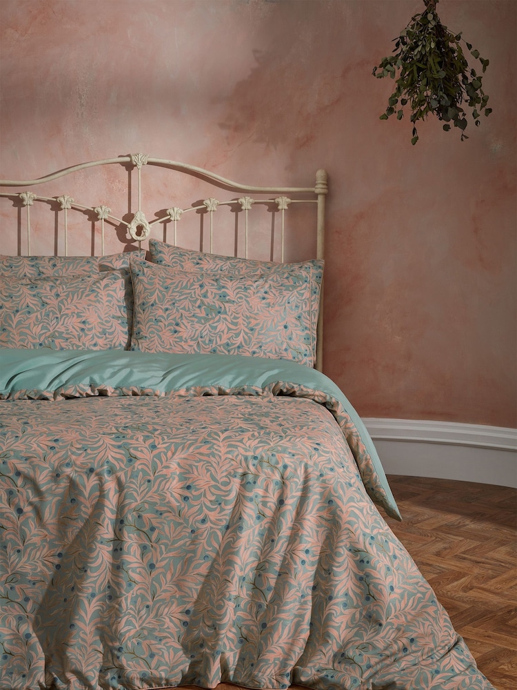 EW by Edinburgh Weavers Pink Malory English Floral Luxury 100% Cotton Slub Cord Pipe Duvet Cover And Pillowcase Set - Image 2 of 4