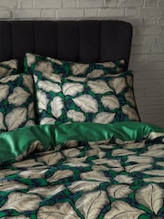 EW by Edinburgh Weavers Green Magali Cascading Leaves 200 Thread Count 100% Cotton Duvet Cover And Pillowcase Set - Image 2 of 4