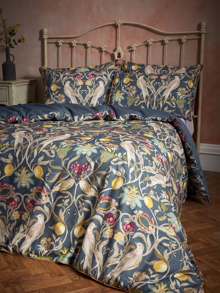 EW by Edinburgh Weavers Blue Songbird Symmetrical Motif Luxury 100% Cotton Slub Cord Duvet Cover And Pillowcase Set - Image 2 of 4