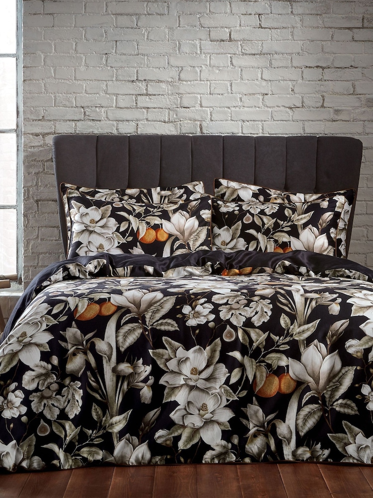 EW by Edinburgh Weavers Black Lavish Botanical 200 Thread Count 100% Cotton Sateen Co Duvet Cover And Pillowcase Set - Image 1 of 4