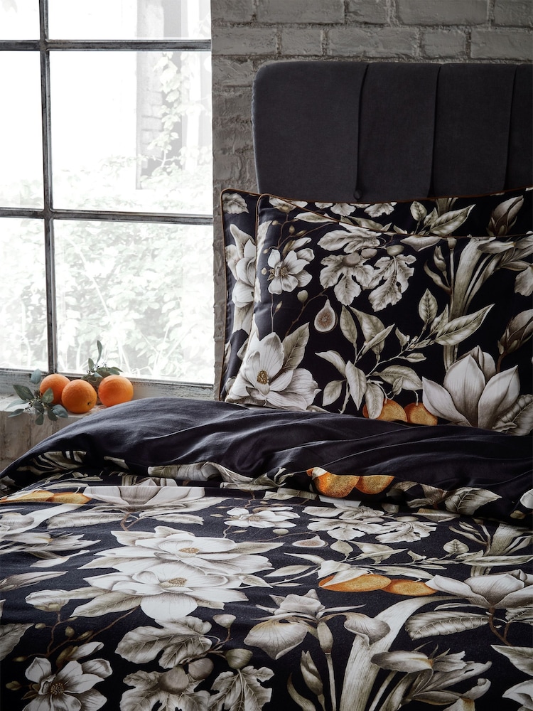 EW by Edinburgh Weavers Black Lavish Botanical 200 Thread Count 100% Cotton Sateen Co Duvet Cover And Pillowcase Set - Image 2 of 4