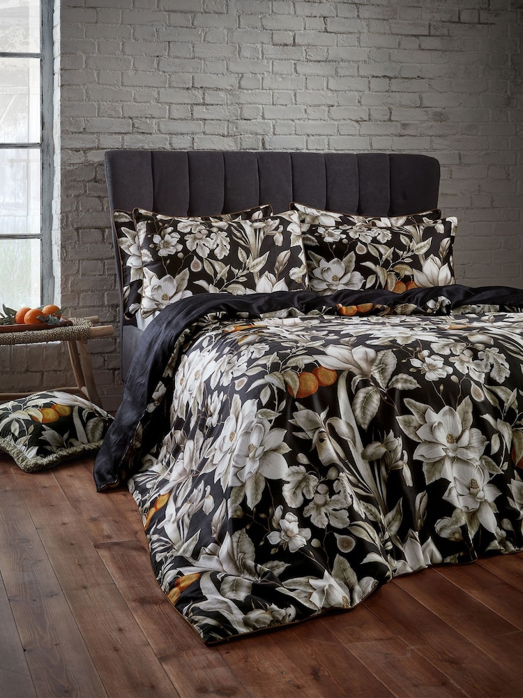EW by Edinburgh Weavers Black Lavish Botanical 200 Thread Count 100% Cotton Sateen Co Duvet Cover And Pillowcase Set - Image 4 of 4