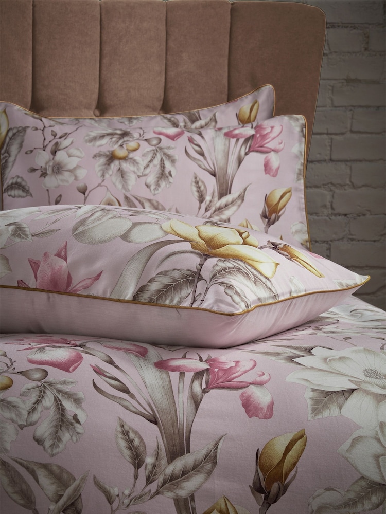 EW by Edinburgh Weavers Pink Lavish Botanical 200 Thread Count 100% Cotton Sateen Co Duvet Cover And Pillowcase Set - Image 4 of 4