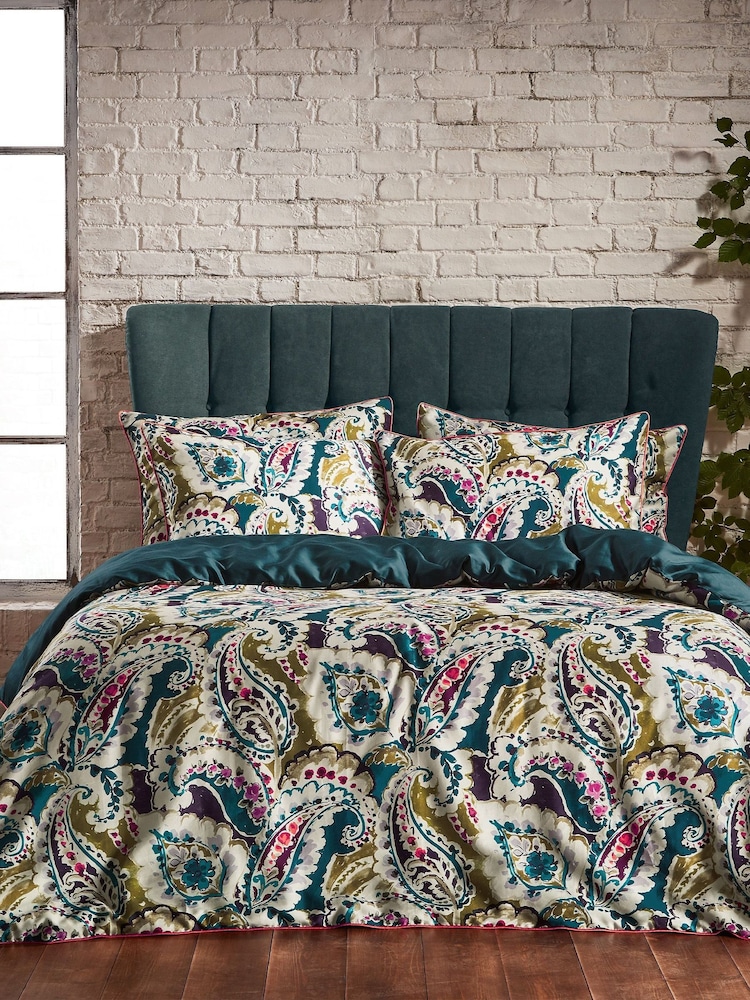 EW by Edinburgh Weavers Blue Aretha Persian Paisley 200 Thread Count 100% Cotton Duvet Cover And Pillowcase Set - Image 1 of 4